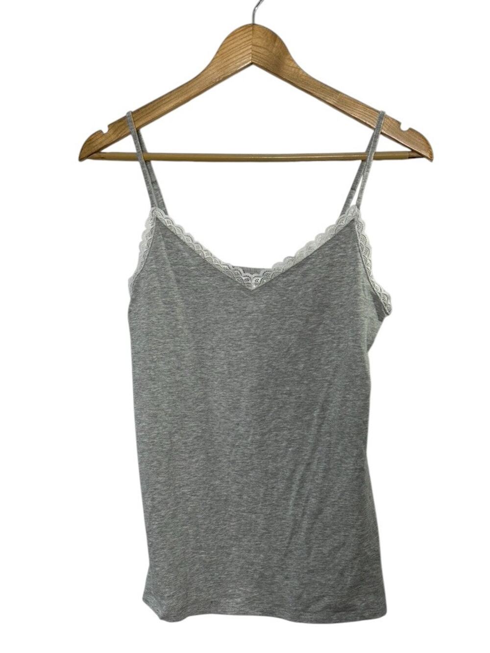 Ann Taylor Loft Gray with Lace Trim Cami Camisole Tank Top Women's Small